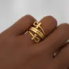 Wholesale PVD Coated Real Gold Plated 18K Gold Cross 304 Stainless Steel Retro Simple Style Waterproof Non Tarnish Open Rings