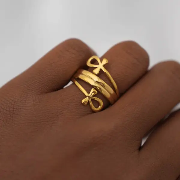 Wholesale PVD Coated Real Gold Plated 18K Gold Cross 304 Stainless Steel Retro Simple Style Waterproof Non Tarnish Open Rings
