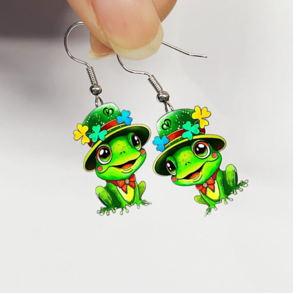 oly-21f90642d26368d244e9e62fe61ca454 Wholesale Cross Border St. Patrick's Holiday Clover Hat Frog Acrylic Earrings Cartoon Funny Earrings