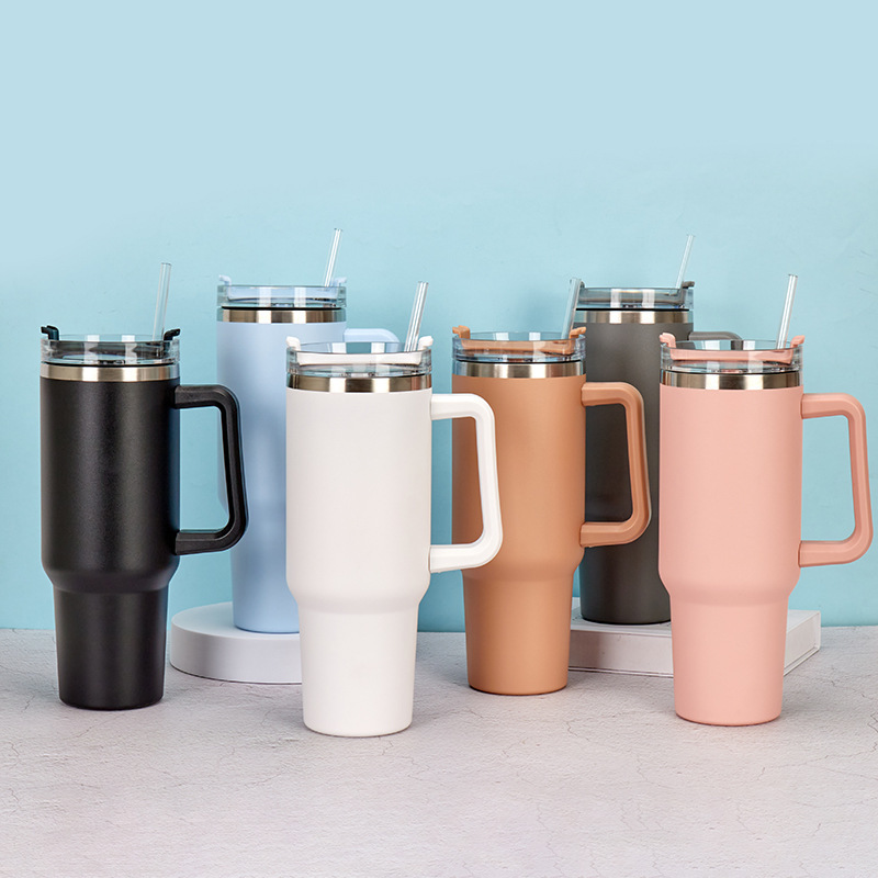 Wholesale Cross-border exclusive 40oz ice Cup 304 stainless steel double-layer vacuum spray plastic car Cup creative outdoor handle Cup