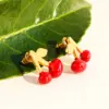 Wholesale Exquisite Fashion Design Red Cherry Earrings Handmade Glaze Red New Year Earrings For Women Christmas Festive Girl Earrings 1080