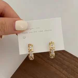 A-140 Cross Sparkling Full Rhinestone Gold Earrings