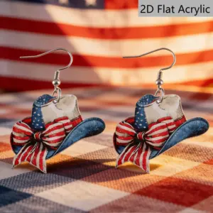 Wholesale Retro White & Red Print Bow Tie Drop Earrings For Women With 304 Stainless Steel Ear Pins