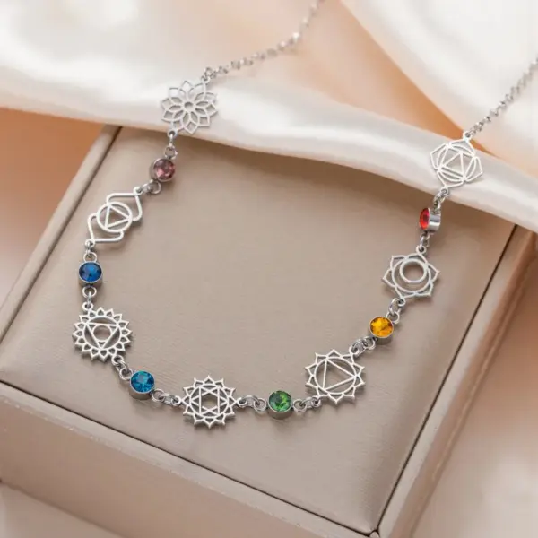 Wholesale Handmade Lotus Yoga Om Pendant Stainless Steel Hollow Polished Jewelry Necklace Accessories Colorful Zircon Durable