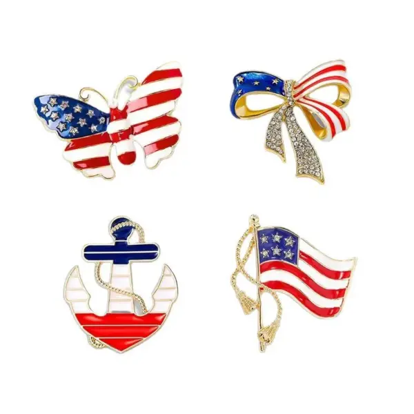 Wholesale American Flag Pin In Alloy With Enamel Craft, Perfect Flag Brooches For Independence Day