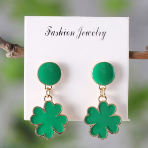 oly-2263d0428f2f2492435cc13a69d4aeed Wholesale St. Patrick's Day Irish Green Clover Pendant Oil Drop Earrings Fashion