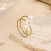 Wholesale Adjustable Women’s Flower Ring With Waterproof 304 Stainless Steel, PVD Coating, Golden Plating, And Artificial Pearl