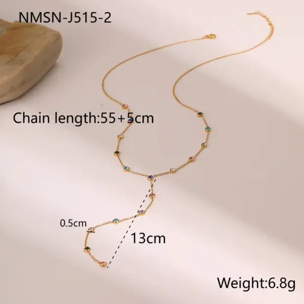 Wholesale Elegant Stainless Steel Necklace With Colorful Zirconia Tassel Lightweight Luxury Design Style Jewelry