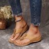 WholesaleSummer Flower Women’s Sandals Stitched Beach Shoes Large Size Herringbone Wedge Plaid Sandals for Women