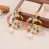Wholesale Hypoallergenic Letter Drop Earrings For Women In Copper With KC Golden Plated UV Plating And Rhinestone Inlay