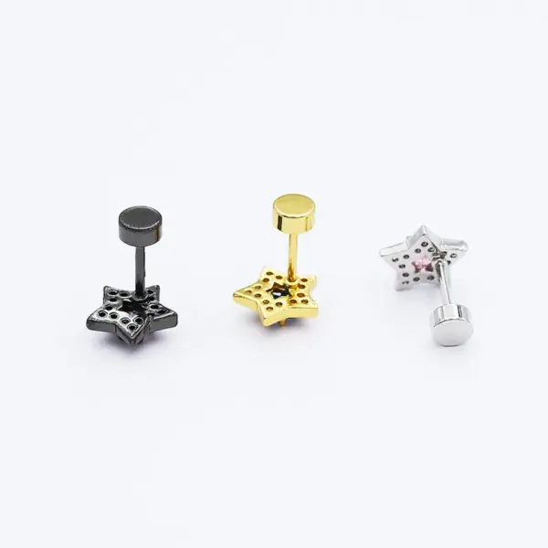 Wholesale Stainless Steel Fine Rod Copper Plated Gold Micro Paved Flashing Powder Blue Zircon Star Ear Cuff Women's Fashion Jewelry