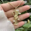 Wholesale Waterproof Non Tarnish Skull Pendant Necklace For Women In 18K Gold Plated Copper With Zircon Inlay And Snake Chain
