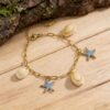 Wholesale Stainless Steel Seashell & Starfish Necklace — Vintage Enamel-Accented Ocean-Themed Clavicle Chain — Vacation-Style Necklet with Starfish Pendant