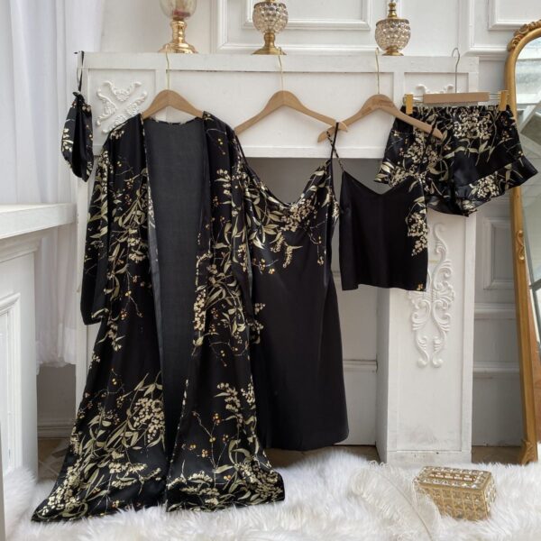 oly-22bc8e0e9f0de9e0b55bb2eda8bbc6f7 Wholesale Spring and Summer Home Clothes Four-piece Printed Style Pajamas Women's Nightgown Sling Long Sleeve Long Sexy Nightgown suit