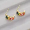 Wholesale Colorful Zircon Earrings Luxury Niche Design High-End Feelings Mosquito Coil Tray No Piercing Rainbow Clip C-Shape Women's Earrings