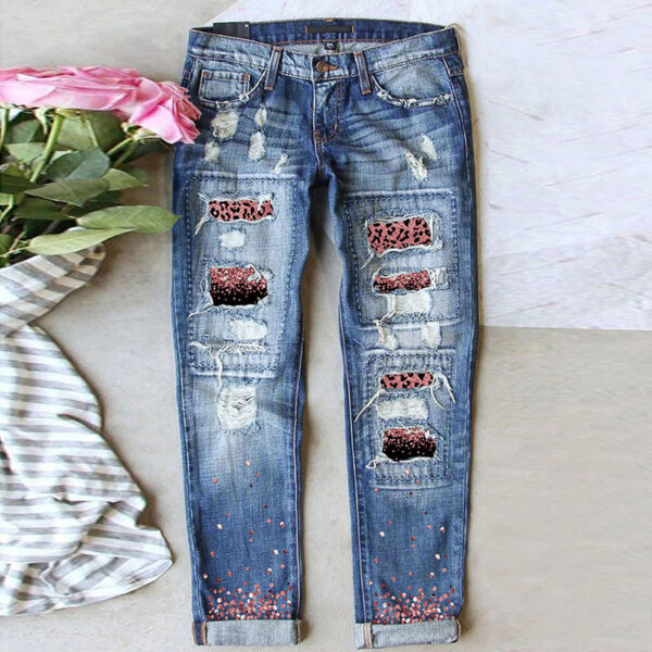 oly-22d6fc27847298ee4ef69d471f9ade5d Wholesale Leopard Print Hole Print Pants Casual WISH Loose Washed Jeans