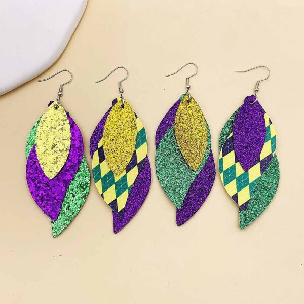 oly-22e0ea7daf11ae579ab1d6ea67526021 Wholesale Carnival Triple Leather Earrings Shiny Leaf Shape Earrings Bohemian Carnival Earrings