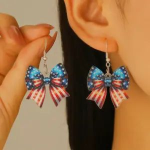 oly-22e0f60aca3b4f59faf50fce758fb40e Wholesale 1 Pair Vintage Style Classic Style American Flag Flower Bow Knot Acrylic Drop Earrings