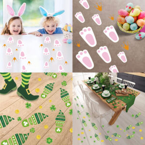 oly-22e380cb30894cdee2a229bd8eab57df Wholesale Cross Border Easter St.Patrick's Day Irish Festival Bunny Footprints Floor Green Sticker