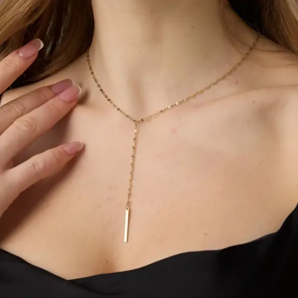 oly-22eecb8681a7a3e77db513b3675fccb5 Wholesale Unisex Rectangle Necklace In 316 Stainless Steel With 14K Real Gold PVD Coated Plating And Box Chain