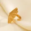 Wholesale Ion Plating (IP) 18K Gold Plated Ginkgo Leaf 304 Stainless Steel IG Style Waterproof Non Tarnish Open Rings