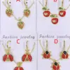 Wholesale Jewelry Casual Sweet Simple Style Ladybugs Apple Strawberry Copper Zircon 18K Gold Plated Polishing Enamel Inlay Cable Chain Jewelry Set