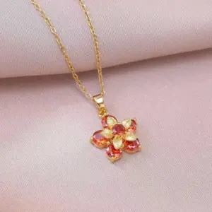 X3566 Orange Rotating Bauhinia Necklace