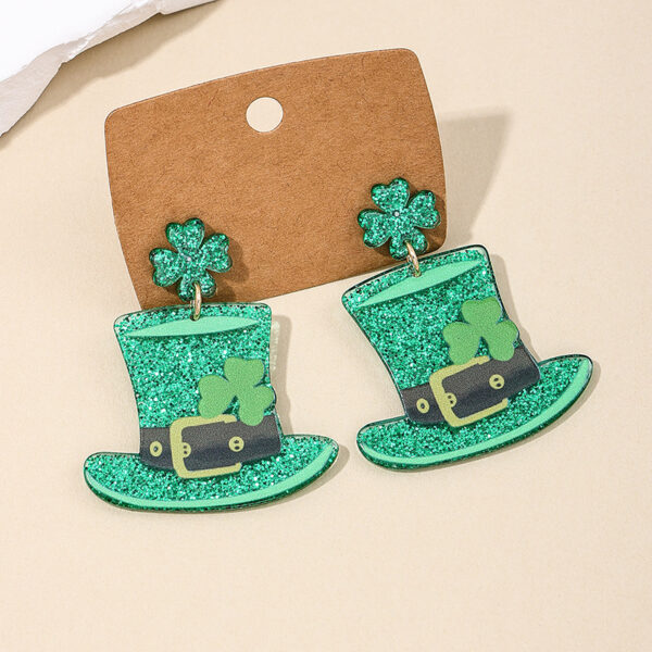 oly-232c884d9d41a6837e7dd698b6276e20 Wholesale St Patrick Carnival personalized fashion earrings exaggerated green hat Clover women's earrings