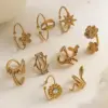 Wholesale Vintage Stainless Steel Ring With Zircon Flower Design 18K Vacuum Plated Non-Fading Eight-Pointed Star Ring Elegant Versatile Luxury Simple