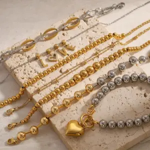 Wholesale 304 Stainless Steel Geometric PVD Coated 14K Gold Plated 18K Gold Plated Streetwear Ball Chain Bracelets