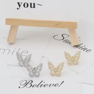 Wholesale 1 Pair Simple Style Butterfly Plating Inlay Copper Zircon 18K Gold Plated White Gold Plated Ear Studs