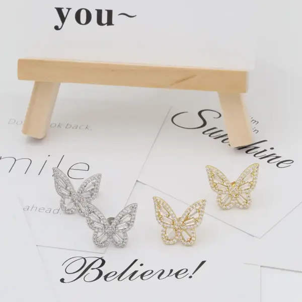 Wholesale 1 Pair Simple Style Butterfly Plating Inlay Copper Zircon 18K Gold Plated White Gold Plated Ear Studs