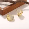 Wholesale Heart Shape Hypoallergenic Stud Earrings For Women With KC Golden Plated Copper And Zircon Inlay, Featuring UV Plating
