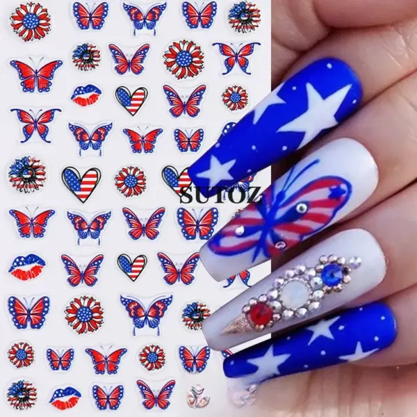 Wholesale Nail Stickers American Independence Day Elements Statue Of Liberty Stars And Stripes Eagle Head Nail Adhesive Stickers