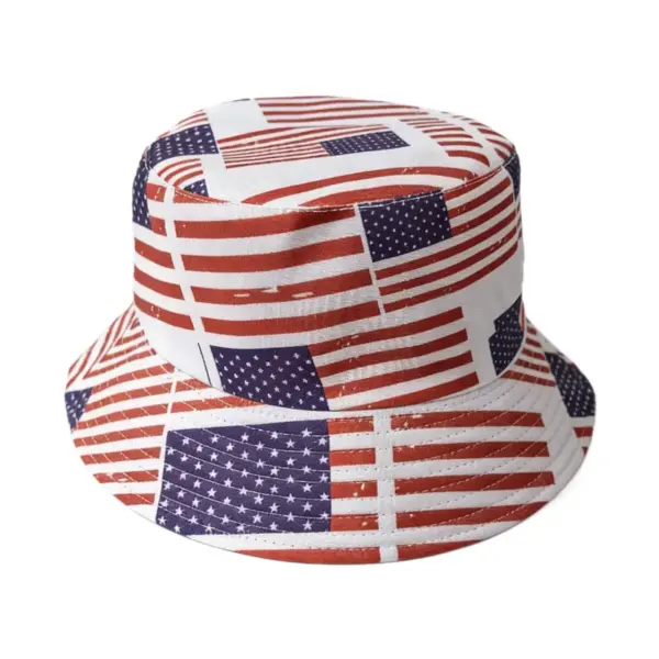 oly-236a5b76b0082f1792c29e7a05e16d09 Wholesale Unisex American Flag Bucket Hat With Short Brim, UV Protection, Made Of Polyester Featuring Sewing Craftsmanship