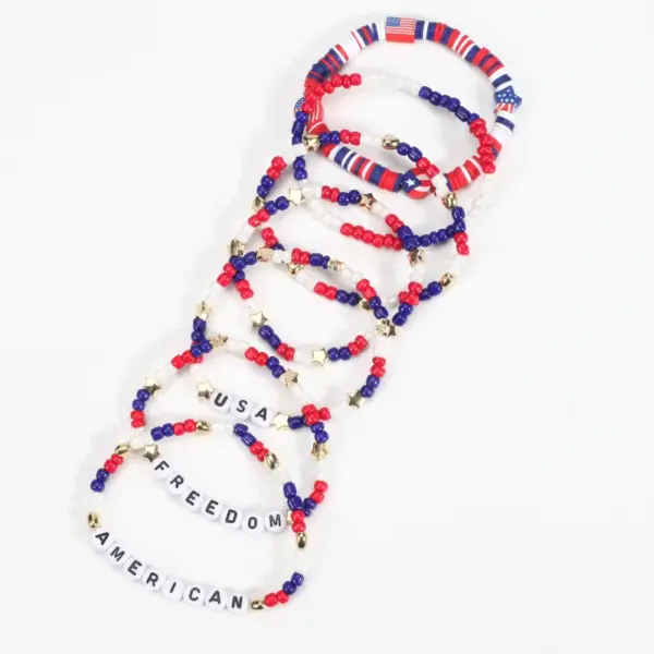 Wholesale Independence Day American Freedom Bracelet Soft Clay Beaded Handmade Jewelry Geometric Unisex Holiday Design
