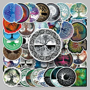 Wholesale 50 pieces of life tree hand account stickers artistic creative totem pattern vintage mobile phone shell water cup computer decoration waterproof