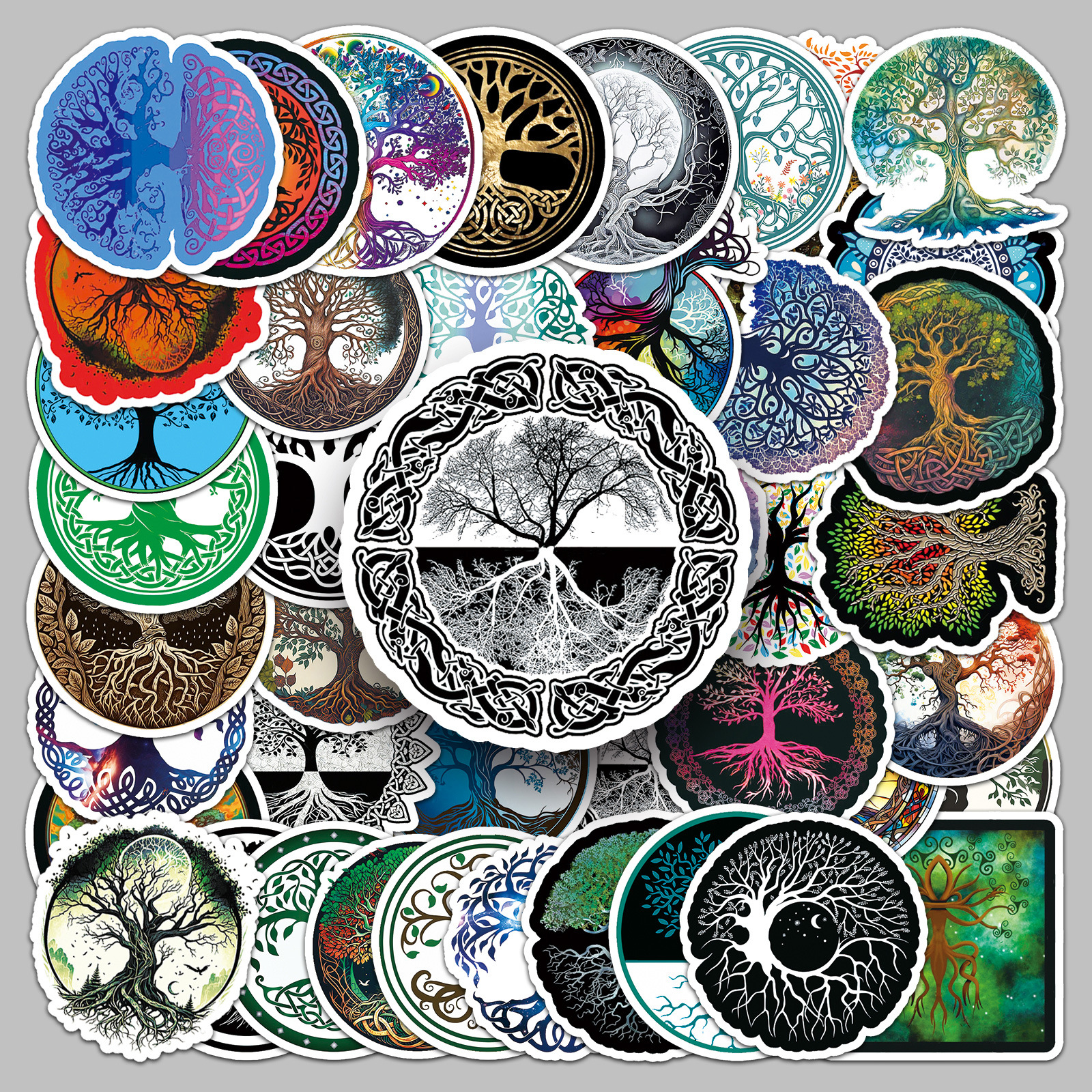 Wholesale 50 pieces of life tree hand account stickers artistic creative totem pattern vintage mobile phone shell water cup computer decoration waterp