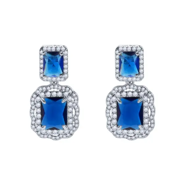 Wholesale Brass Inlay Rectangle Artificial Crystal Zircon Drop Earrings