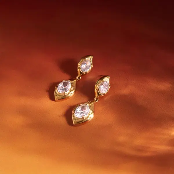 Wholesale Geometric Waterproof Non Tarnish Earrings For Women, 18K Real Gold Plated 304 Stainless Steel With Zircon Inlay, PVD Coated