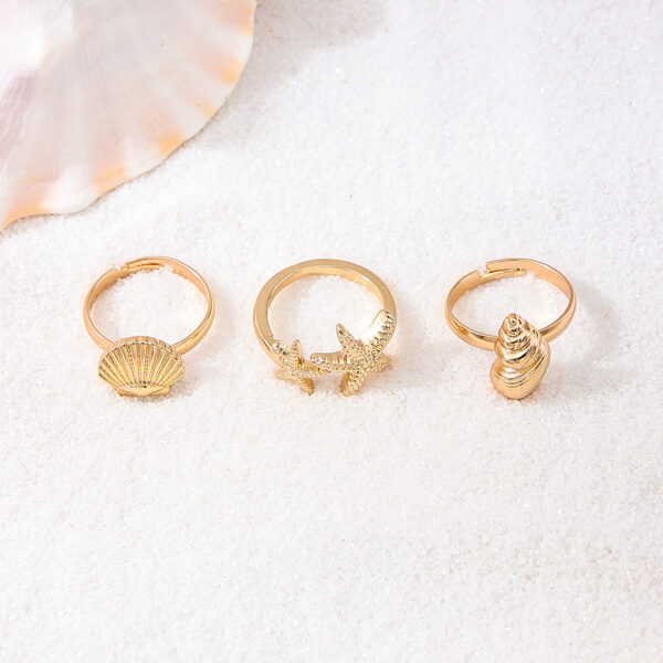 oly-238f372ad54c7b441f1ec123ea337542 Wholesale 3 Pieces French Vintage Marine Elements Metal Starfish Shell Conch Women Open Ring suit Holiday Style
