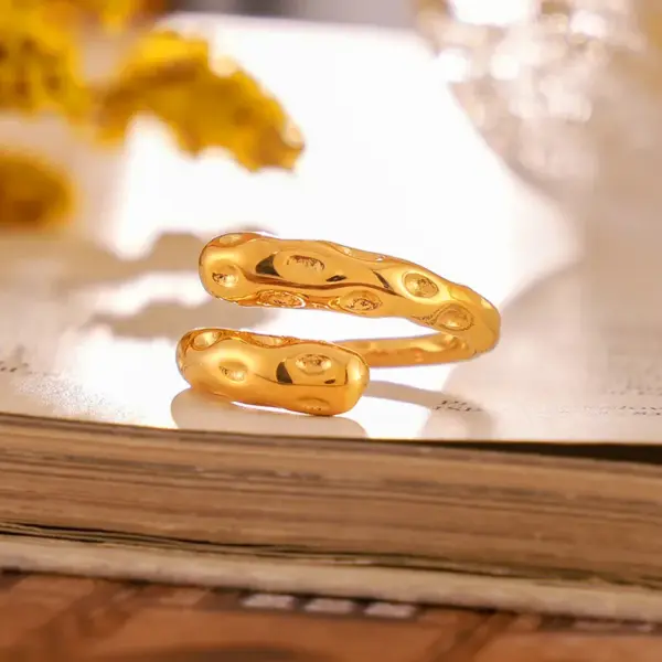 Wholesale PVD Coated Real Gold Plated 18K Gold Geometric 304 Stainless Steel Casual Elegant Modern Style Waterproof Non Tarnish Rings