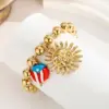 Wholesale National Flag Vacuum Plating (In Furnace) 24K Real Gold 304 Stainless Steel No Inlay Material Handmade Ball Chain Bracelet Unisex