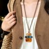 Wholesale Acrylic long sweater chain layered with waxed rope chain necklace