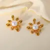 Wholesale PVD Coated Real Gold Plated 18K Gold Pearl Flower 304 Stainless Steel Casual Cute Lady Waterproof Non Tarnish Ear Studs