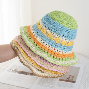 Wholesale Fisherman's Hat Women's Hyun-hyun Rainbow Straw Hat Summer Travel Sunshade Sunscreen Hat Seaside Beach Holiday Sun Hat Tide