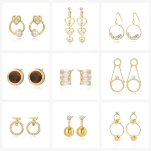 Wholesale Kengez Silver Needle Earrings Plated With Genuine Gold Copper Embedded Zircon Geometric Shape Versatile Luxury Fashion Jewelry