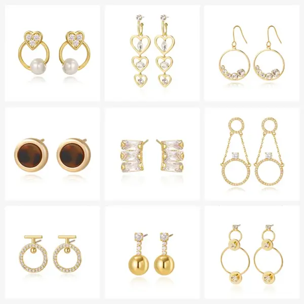 Wholesale Kengez Silver Needle Earrings Plated With Genuine Gold Copper Embedded Zircon Geometric Shape Versatile Luxury Fashion Jewelry