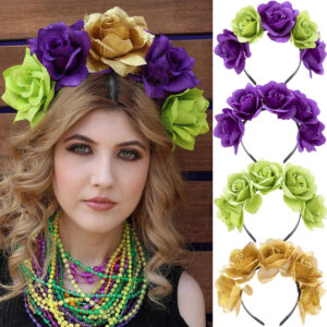 oly-23dea48f860cd59ad3c0ad1de13f472a Wholesale Carnival artificial flower headband fabric rose flower hair accessories purple green big flower headband