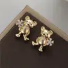 Wholesale Little Bear Stud Earrings For Women With 925 Sterling Silver Posts, Copper Base, And Zircon Inlay Featuring Electroplated Gold Plating